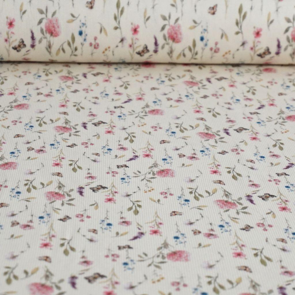 Feinripp-Jersey aus Baumwolle zarte Blumen ecru